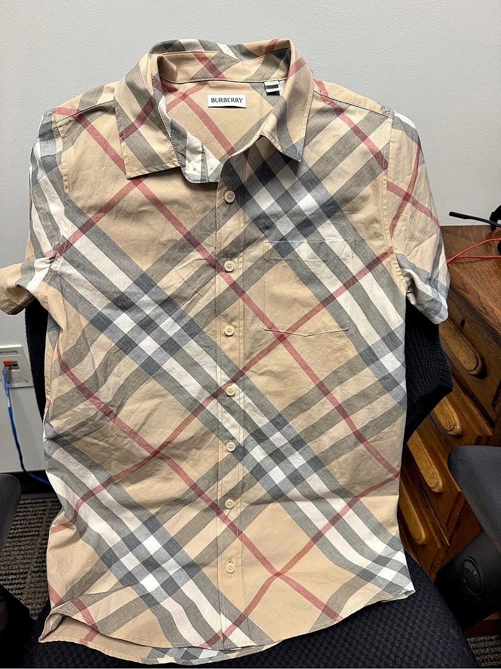 Youth Burberry Plaid Short Sleeve Shirt Beige & Black
